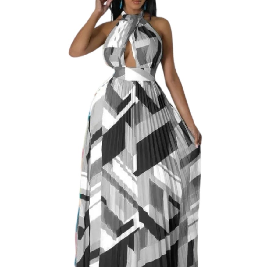 Robe Noir Et Blanc En Coton 100% - Taille XL - Style Dos Nu à Bretelles Spaghetti